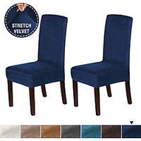 1 Set of 2 Pieces Velvet Dining Chair Covers Stretch Chair Covers for Dining Room Parson Chair Slipcovers Chair Protectors Covers Dining Soft Thick Solid Velvet Fabric Washable