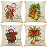 1 Set of 4 pcs Christmas Series Decorative Linen Throw Pillow Cover 18 x 18 inches 45 x 45 cm