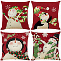 1 Set of 4 pcs Christmas Series Decorative Linen Throw Pillow Cover 18 x 18 inches 45 x 45 cm