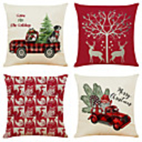 1 Set of 4 pcs Christmas Series Decorative Linen Throw Pillow Cover 18 x 18 inches 45 x 45 cm