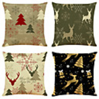 1 Set of 4 pcs Christmas Series Decorative Linen Throw Pillow Cover 18 x 18 inches 45 x 45 cm