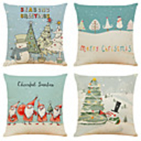 1 Set of 4 pcs Christmas Series Decorative Linen Throw Pillow Cover 18 x 18 inches 45 x 45 cm