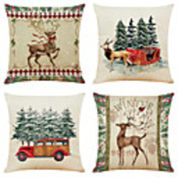 1 Set of 4 pcs Christmas Series Decorative Linen Throw Pillow Cover 18 x 18 inches 45 x 45 cm