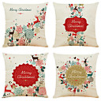1 Set of 4 pcs Christmas Series Decorative Linen Throw Pillow Cover 18 x 18 inches 45 x 45 cm