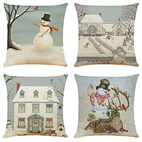1 Set of 4 pcs Christmas Series Decorative Linen Throw Pillow Cover 18 x 18 inches 45 x 45 cm
