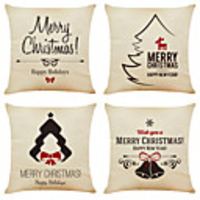 1 Set of 4 pcs Christmas Series Decorative Linen Throw Pillow Cover 18 x 18 inches 45 x 45 cm