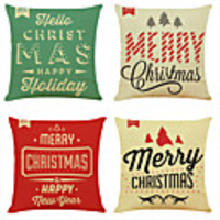 1 Set of 4 pcs Christmas Series Decorative Linen Throw Pillow Cover 18 x 18 inches 45 x 45 cm
