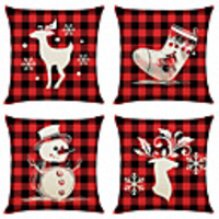 1 Set of 4 pcs Christmas Series Decorative Linen Throw Pillow Cover 18 x 18 inches 45 x 45cm For Home Decoration Christmas Decoration