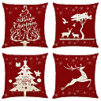 1 Set of 4 pcs Christmas Series Decorative Linen Throw Pillow Cover 18 x 18 inches 45 x 45cm For Home Decoration Christmas Decoration