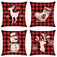 1 Set of 4 pcs Christmas Series Decorative Linen Throw Pillow Cover 18 x 18 inches 45 x 45cm For Home Decoration Christmas Decoration