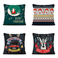 1 Set of 4 pcs Christmas Series Decorative Linen Throw Pillow Cover for Christmas Gift Home Decoration, 18 x 18 inches 45 x 45 cm