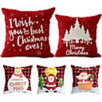 1 Set of 5 pcs Christmas Series Decorative Linen Throw Pillow Cover 18 x 18 inches 45 x 45cm For Home Decoration Christmas Decoration