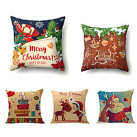 1 Set of 5 pcs Christmas Series Decorative Linen Throw Pillow Cover 18 x 18 inches 45 x 45cm For Home Decoration Christmas Decoration
