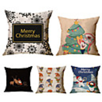 1 Set of 5 pcs Christmas Series Decorative Linen Throw Pillow Cover 18 x 18 inches 45 x 45cm For Home Decoration Christmas Decoration