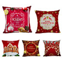 1 Set of 5 pcs Christmas Series Decorative Linen Throw Pillow Cover for Christmas Gift Home Decoration, 18 x 18 inches 45 x 45 cm