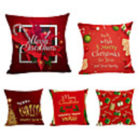 1 Set of 5 pcs Christmas Series Decorative Linen Throw Pillow Cover for Christmas Gift Home Decoration, 18 x 18 inches 45 x 45 cm