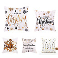1 Set of 5 pcs Christmas Series Decorative Linen Throw Pillow Cover for Christmas Gift Home Decoration, 18 x 18 inches 45 x 45 cm