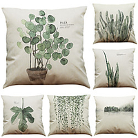 1 Set of 6 Pcs Botanical Series Decorative Linen Throw Pillow Case Cushion Cover 18 x 18 inches 45 x 45 cm