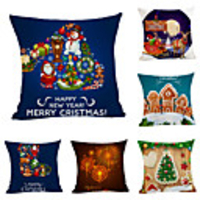 1 Set of 6 pcs Christmas Series Decorative Linen Throw Pillow Cover 18 x 18 inches 45 x 45 cm