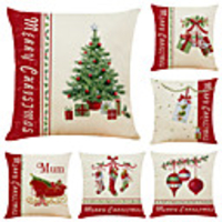 1 Set of 6 pcs Christmas Series Decorative Linen Throw Pillow Cover 18 x 18 inches 45 x 45cm For Home Decoration Christmas Decoration