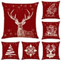1 Set of 6 pcs Christmas Series Decorative Linen Throw Pillow Cover 18 x 18 inches 45 x 45cm For Home Decoration Christmas Decoration