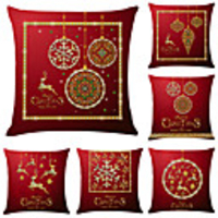 1 Set of 6 pcs Christmas Series Decorative Linen Throw Pillow Cover 18 x 18 inches 45 x 45cm For Home Decoration Christmas Decoration