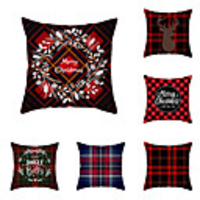 1 Set of 6 pcs Christmas Series Decorative Linen Throw Pillow Cover 18 x 18 inches 45 x 45cm For Home Decoration Christmas Decoration