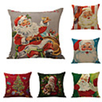 1 Set of 6 pcs Christmas Series Decorative Linen Throw Pillow Cover 18 x 18 inches 45 x 45cm For Home Decoration Christmas Decoration