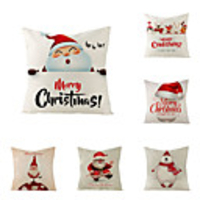 1 Set of 6 pcs Christmas Series Decorative Linen Throw Pillow Cover 18 x 18 inches 45 x 45cm For Home Decoration Christmas Decoration