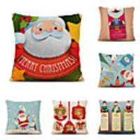 1 Set of 6 pcs Christmas Series Decorative Linen Throw Pillow Cover for Christmas Gift Home Decoration, 18 x 18 inches 45 x 45 cm