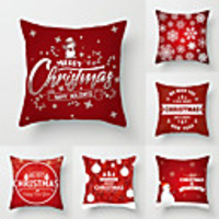 1 Set of 6 pcs Christmas Series Decorative Linen Throw Pillow Cover for Christmas Gift Home Decoration, 18 x 18 inches 45 x 45 cm