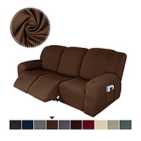 1 Set of 8 Pieces Microfiber Stretch Sectional Recliner Sofa Slipcover with Side Pocket Soft Fitted 3 Seats Couch Cover Washable Furniture Protector with Elasticity for KidsPet miniinthebox