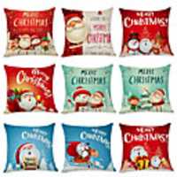1 Set of 9 pcs Christmas Series Decorative Linen Throw Pillow Cover 18 x 18 inches 45 x 45cm For Home Decoration Christmas Decoration