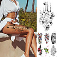 10 pcs Temporary Tattoos Waterproof Temporary Tattoo Sticker Flower Rose Flash Tattoos Lalash Tattoos Snake Lion Body Art Arm Fake Sleeve Tatoo Women XQB01-10 XQB11-20