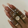 10 piece boho rings set vintage rhinestones statement gold rings set festive jewelry rings ladies bohemian rings set knuckle rings tribal accessory for women (style 9)