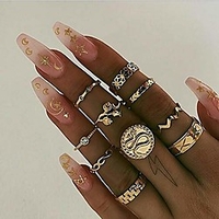 10 piece boho rings set vintage rhinestones statement gold rings set festive jewelry rings ladies bohemian rings set knuckle rings tribal accessory for women (style 9)