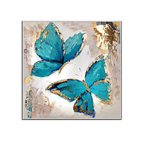100% Hand Painted Contemporary Blue Butterfly Oil Paintings Modern Decorative Artwork on Rolled Canvas Wall Art Ready to Hang for Home Decoration Wall Decor
