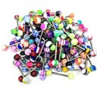100pcs 14g tongue rings assorted surgical stainless,  multicolour,  size no size