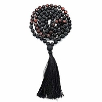 108 bead mala necklace amp; bracelet with tassel 8mm stone beads - strand 108 beads necklace for mindfulness amp; yoga (red tiger eye lava stone)