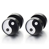 10mm yin-yang stud earrings for men,  illusion tunnel plug screw back,  2pcs