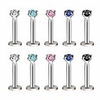 10pcs 16g lip rings,  3mm crystal labret monroe rings,  internally threaded earring helix,  tragus/cartilage piercing jewelry studs 8mm bar length (16gx6x3mm 10pieces)