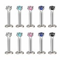 10pcs 16g lip rings,  3mm crystal labret monroe rings,  internally threaded earring helix,  tragus/cartilage piercing jewelry studs 8mm bar length (16gx6x3mm 10pieces)