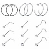 10pcs 22g surgical steel nose rings hoop studs cartilage earrings body piercing jewelry silver tone