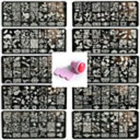 10PCS Nail Art Seal Template Nail Lace Pattren Give 1 Set Seal Tool 12x6CM