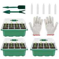 12-hole Plastic Seedling Box Three-piece Seedling Plug Tray,  Fleshy Seeding Leaf Insert Box,  Heat Preservation and Moisturizing Seedling Box Set miniinthebox