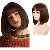 12 Inch Brown Short Bob Wig Straight with Air Bangs Middle Length Bob Hair Piece Natural Looking Synthetic Full Wig for Women Girl Daily Wear Party Cosplay Halloween miniinthebox