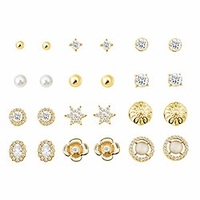 12 pair stud earrings set for women girls, gold rhinestone halo stud earrings set gift box