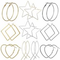 12 pairs big hoop earrings set for women girls gold plated rose gold plated silver stainless steel hoop earrings fashion black large earrings for sensitive ears