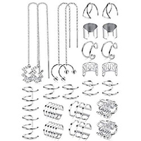 12 pairs wave cuff chain earrings helix cartilage clip on wrap earrings stainless steel non piercing earrings set