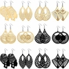 12 pairs women african wooden drop earrings bohemian lightweight dangle earrings with 6 styles,  2 colors